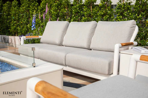 Elementi Santorini 82″ Rectangular Aluminum Teak Outdoor 3-Seat Sofa
