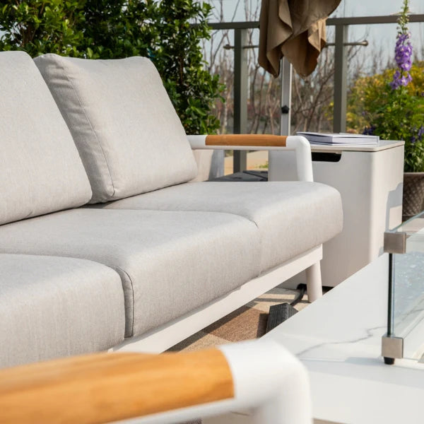 Elementi Santorini 82″ Rectangular Aluminum Teak Outdoor 3-Seat Sofa