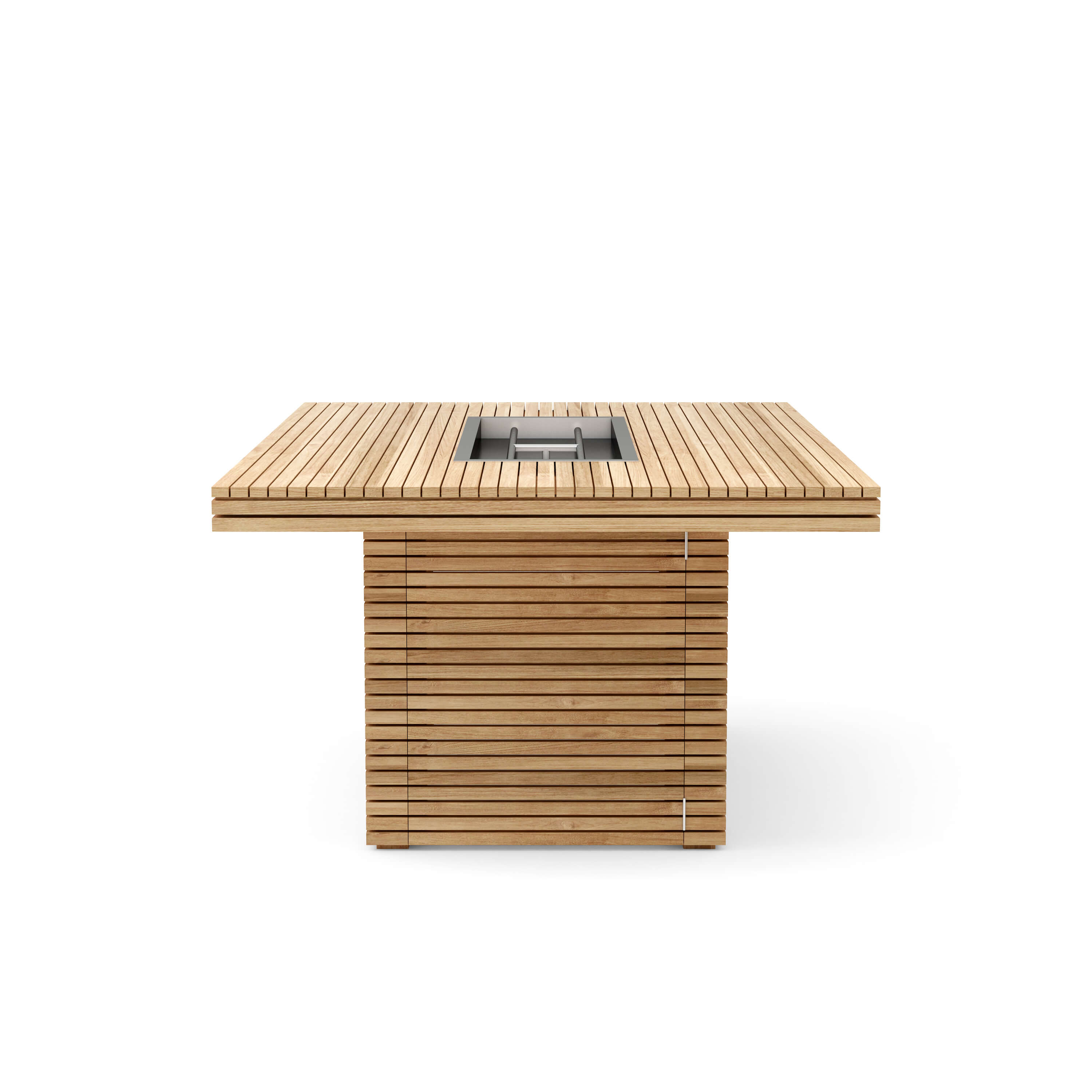 Anderson Teak Louvre Fire Pit Dining Table – Large Teak Outdoor Patio Table