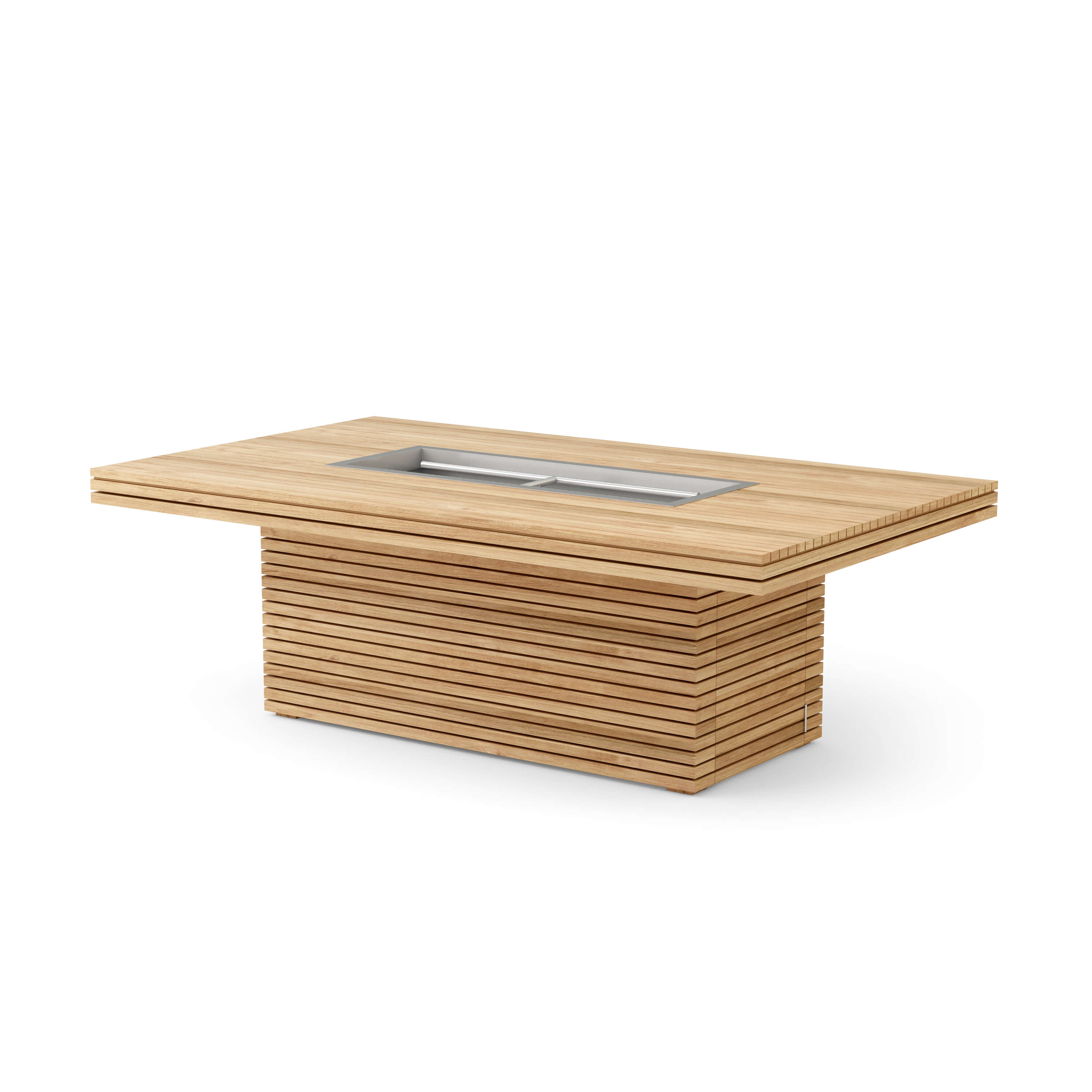 Anderson Teak Louvre Fire Pit Coffee Table – Large Teak Outdoor Patio Table