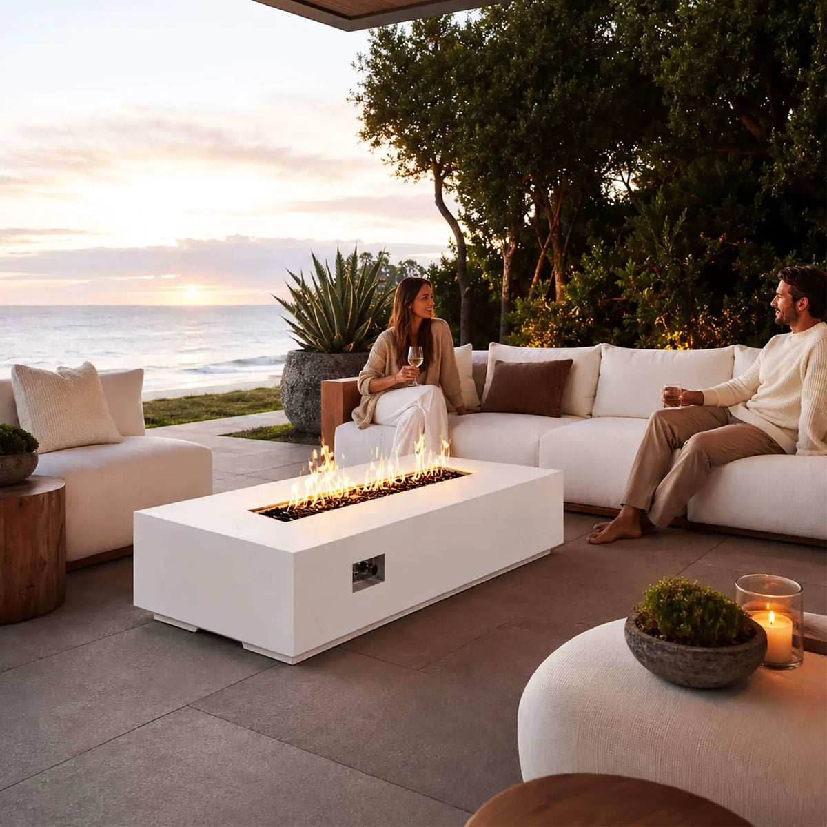 Flame Havens 68" x 30" Rectangle GFRC Concrete Natural Gas Fire Pit