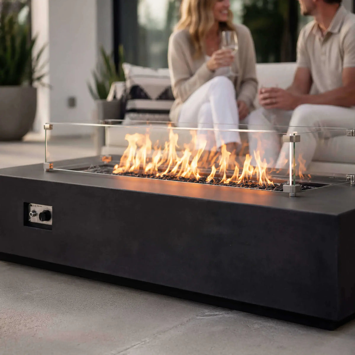 Flame Havens 68" x 30" Rectangle GFRC Concrete Natural Gas Fire Pit