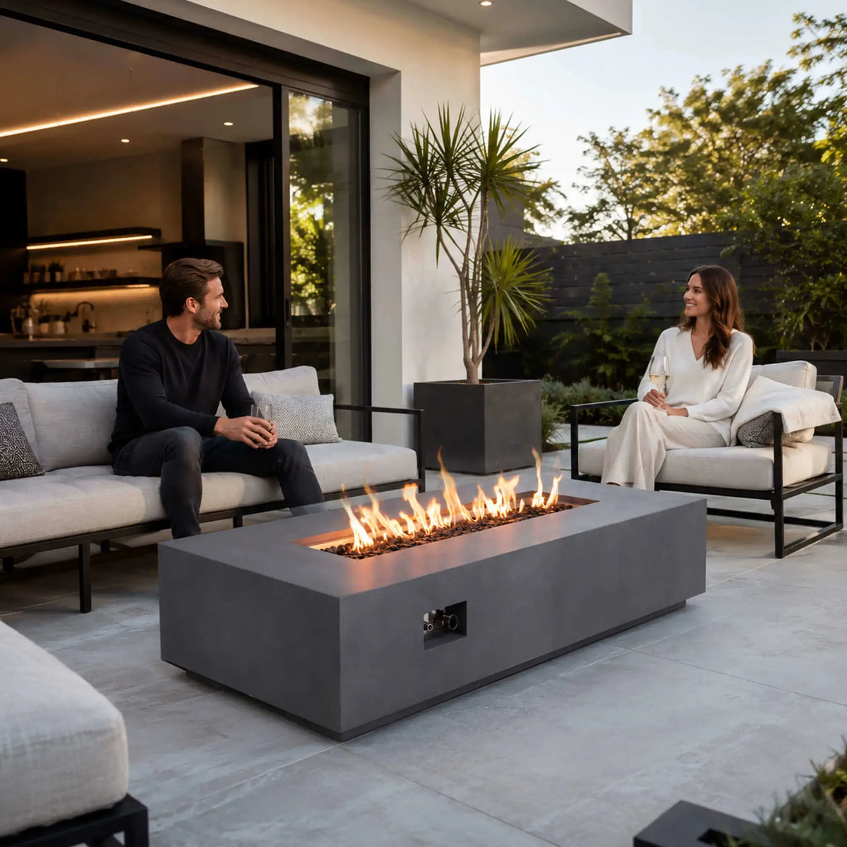 Flame Havens 68" x 30" Rectangle GFRC Concrete Natural Gas Fire Pit