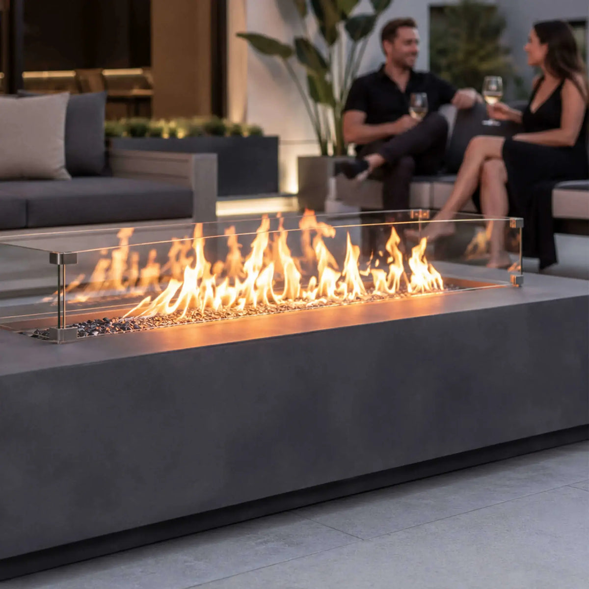 Flame Havens 68" x 30" Rectangle GFRC Concrete Natural Gas Fire Pit