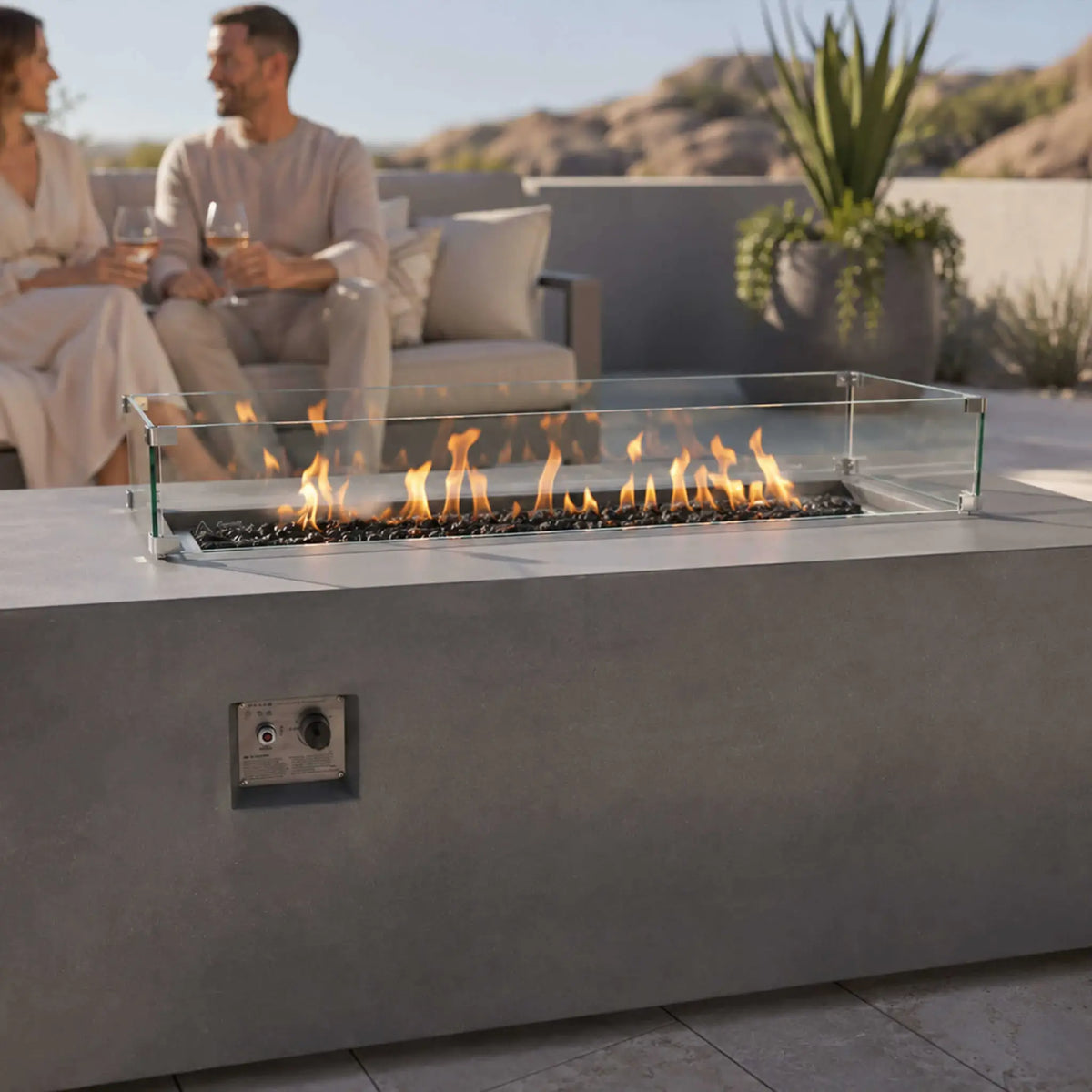 Flame Havens 68" x 30" Rectangle GFRC Concrete Propane Gas Fire Pit with Hidden Tank Drawer