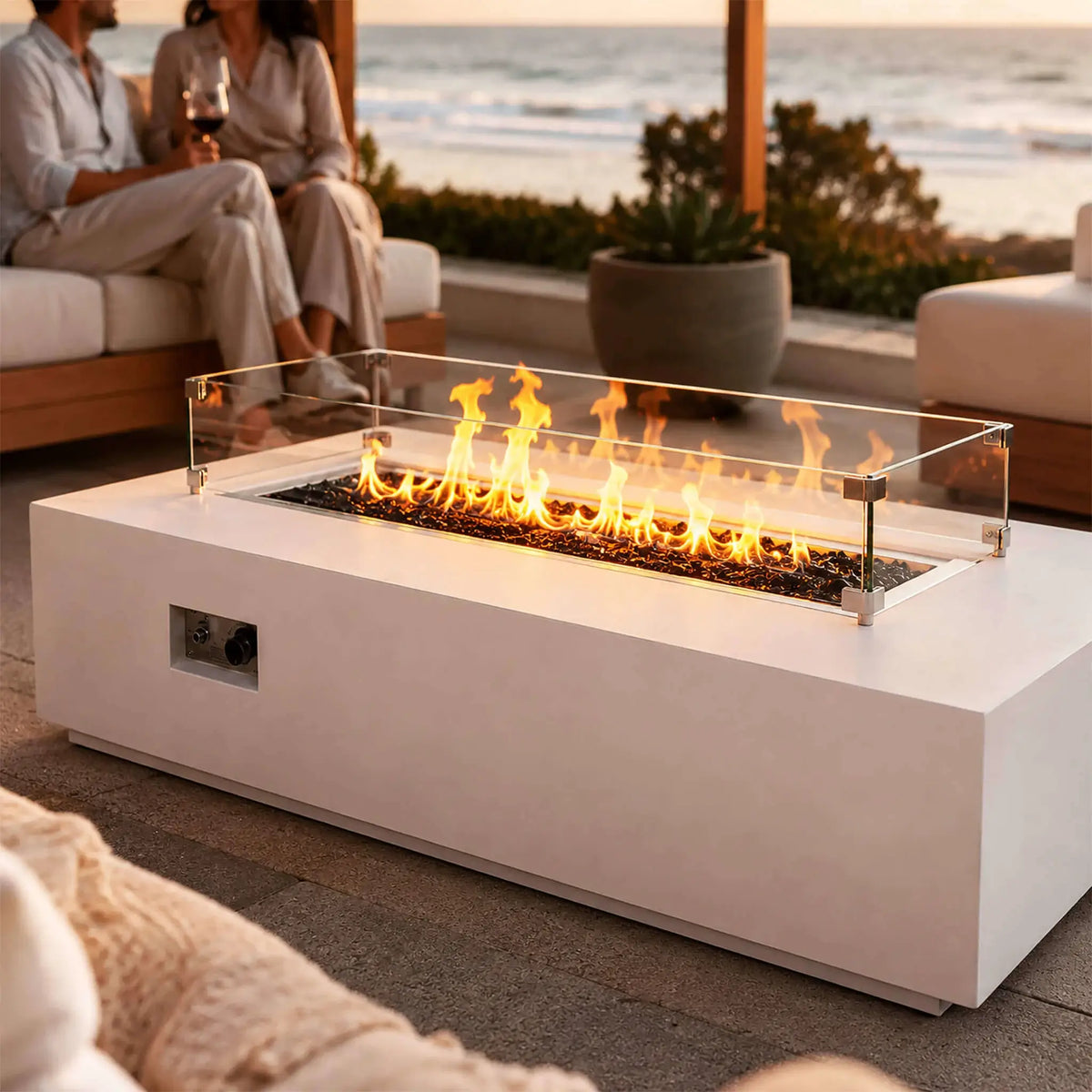 Flame Havens 68" x 30" Rectangle GFRC Concrete Natural Gas Fire Pit
