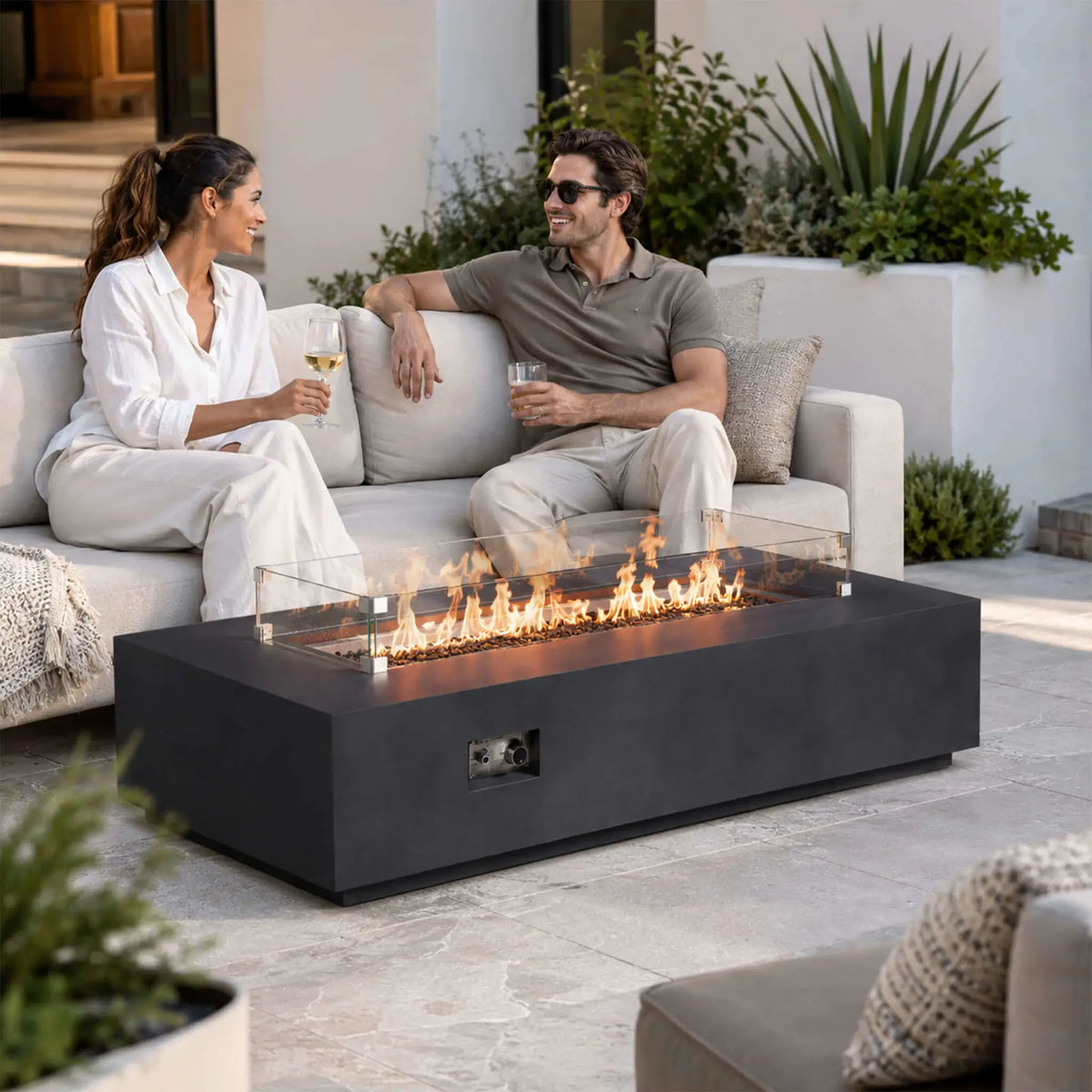 Flame Havens 68" x 30" Rectangle GFRC Concrete Natural Gas Fire Pit
