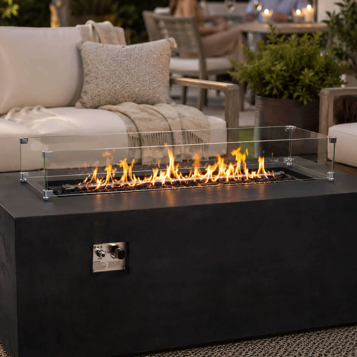 Flame Havens 68" x 30" Rectangle GFRC Concrete Propane Gas Fire Pit with Hidden Tank Drawer