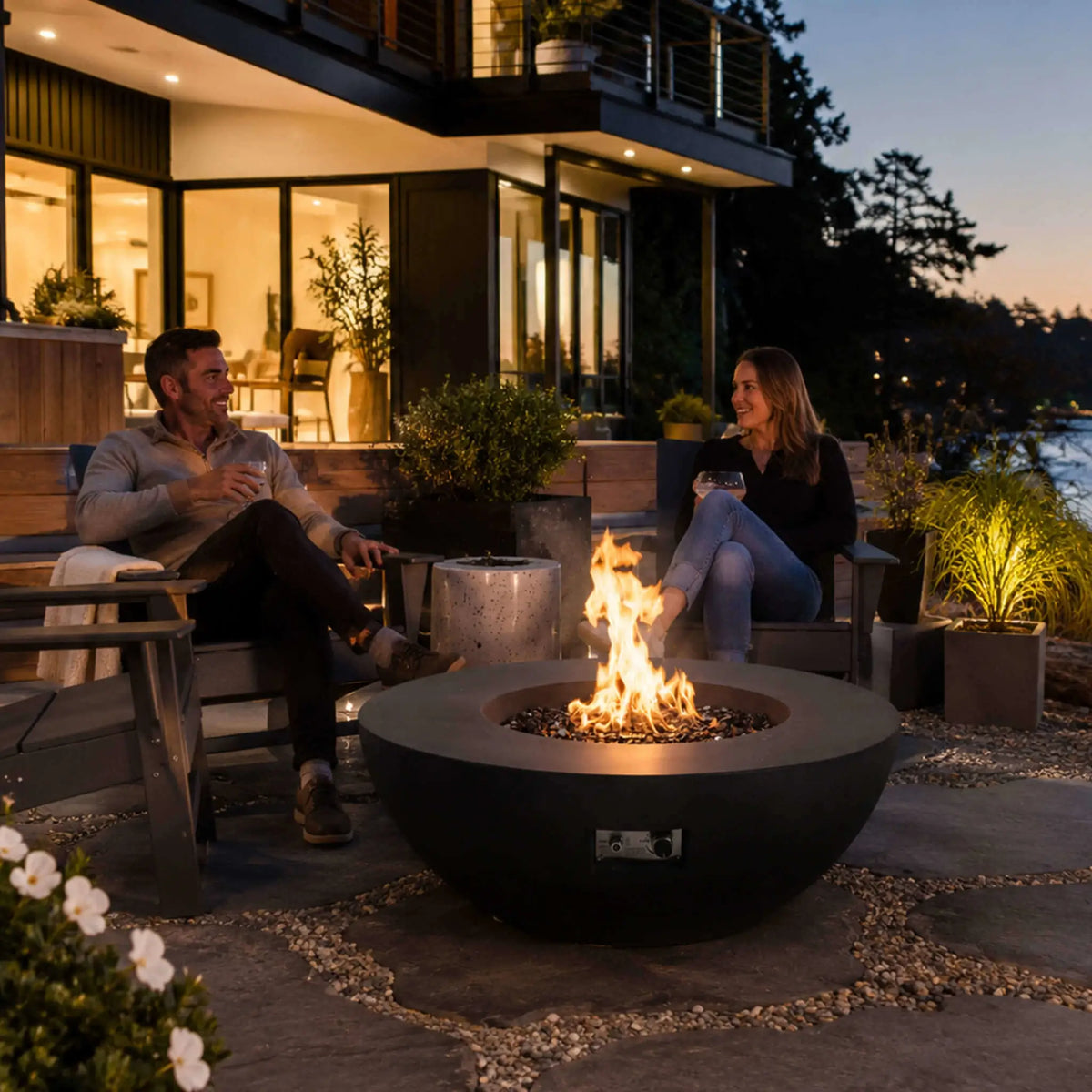 Flame Havens 43" Round GFRC Concrete Natural Gas Fire Pit