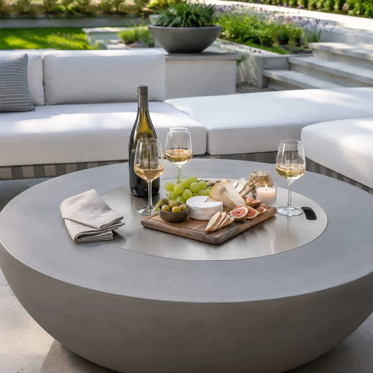 Flame Havens 43" Round GFRC Concrete Natural Gas Fire Pit