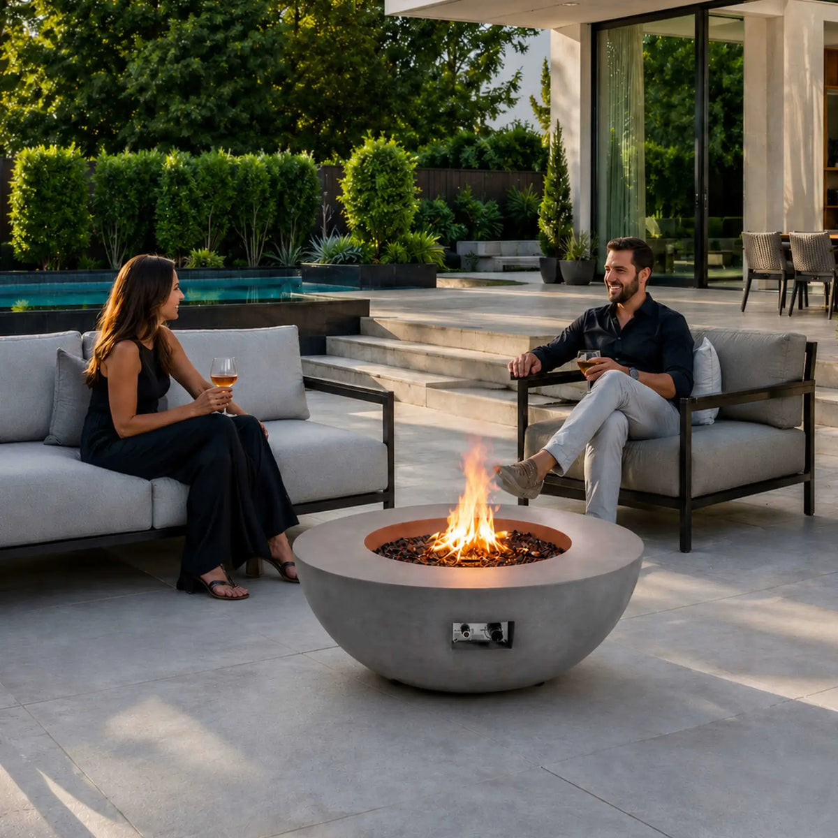 Flame Havens 43" Round GFRC Concrete Natural Gas Fire Pit