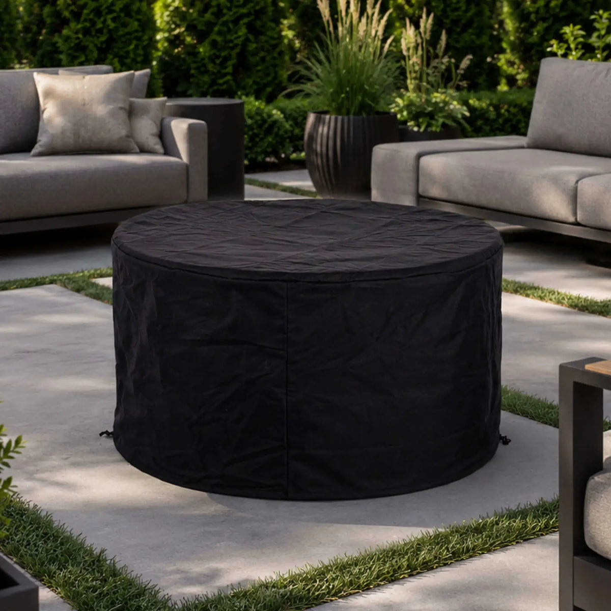 Flame Havens 43" Round GFRC Concrete Propane Gas Fire Pit with Hidden Tank Drawer