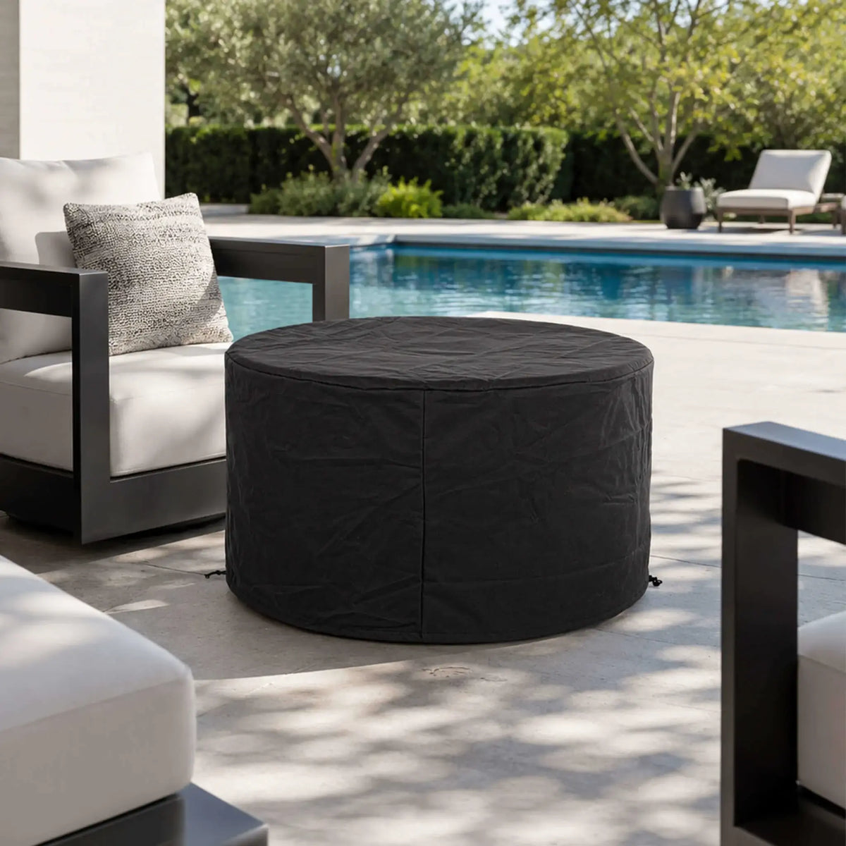 Flame Havens 43" Round GFRC Concrete Propane Gas Fire Pit with Hidden Tank Drawer