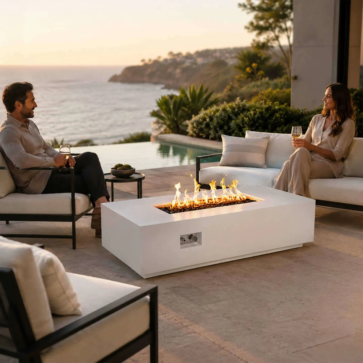 Flame Havens 56" x 30" Rectangle GFRC Concrete Natural Gas Fire Pit