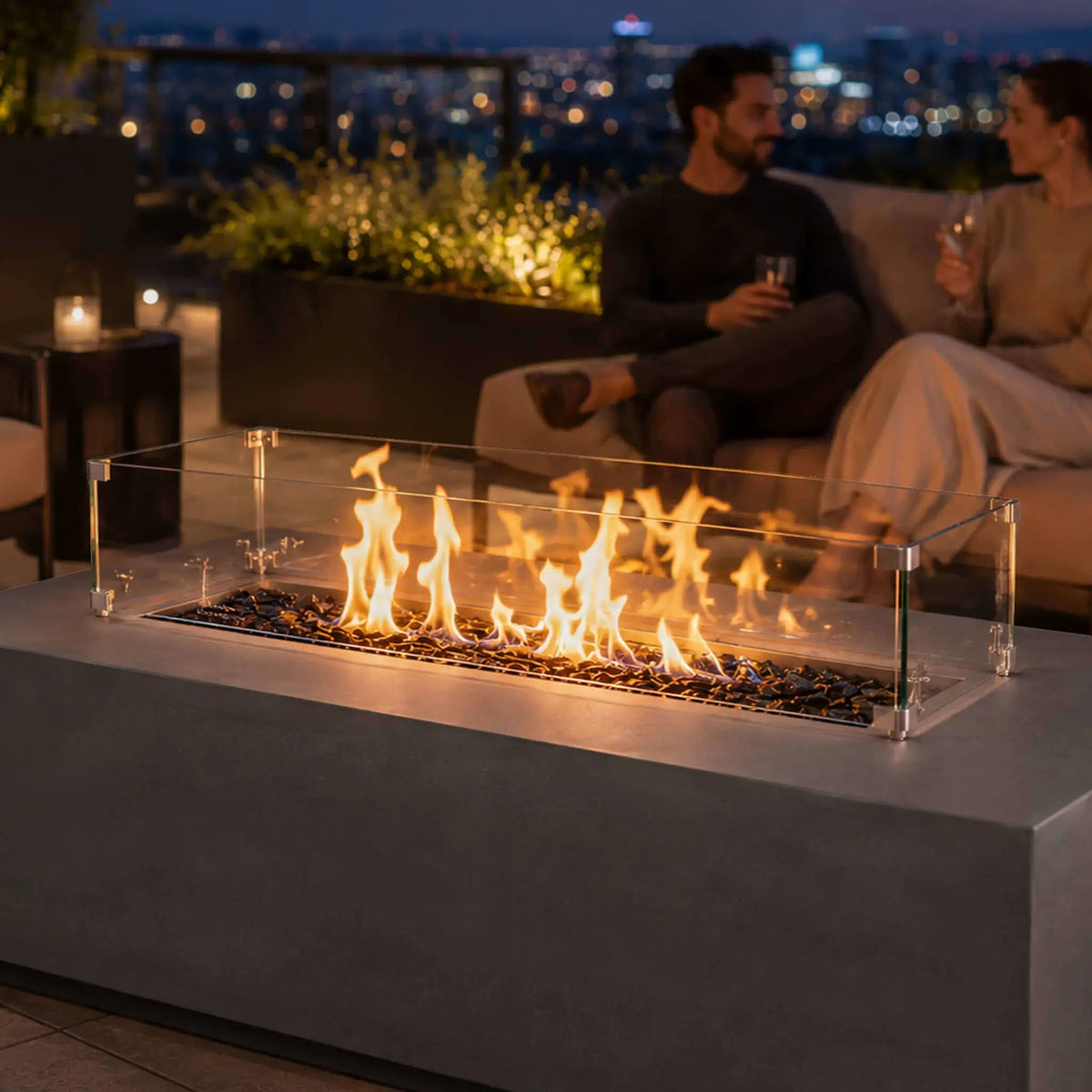 Flame Havens 56" x 30" Rectangle GFRC Concrete Natural Gas Fire Pit