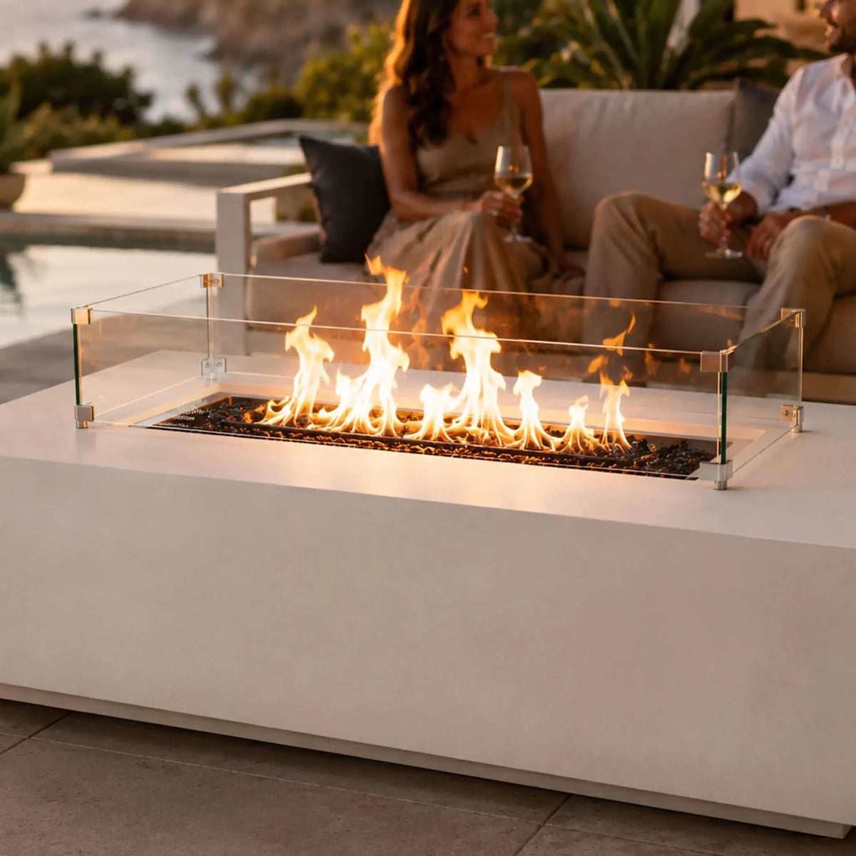 Flame Havens 56" x 30" Rectangle GFRC Concrete Natural Gas Fire Pit