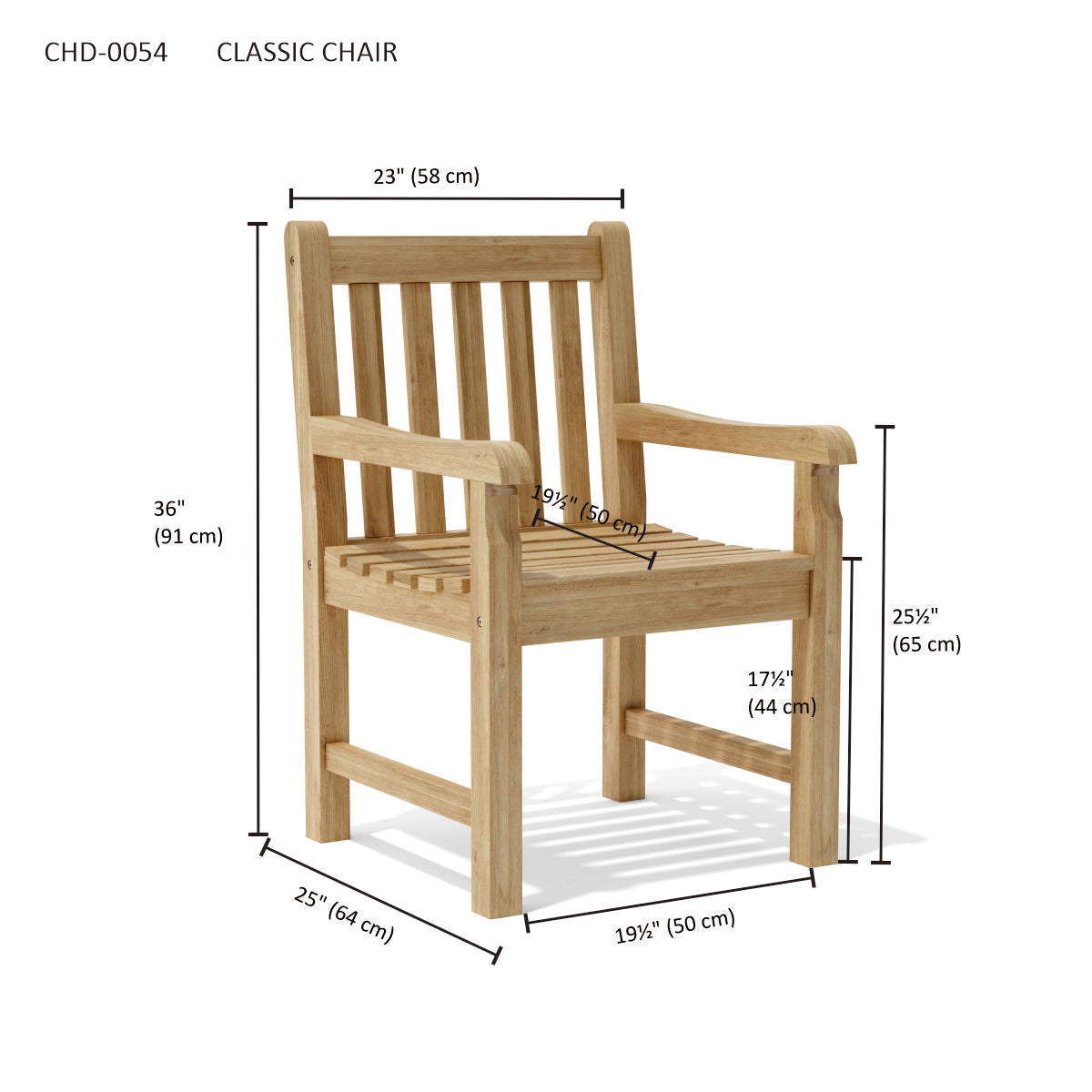 Anderson Teak Classic Armchair Premium Solid Teak Outdoor Dining Chair