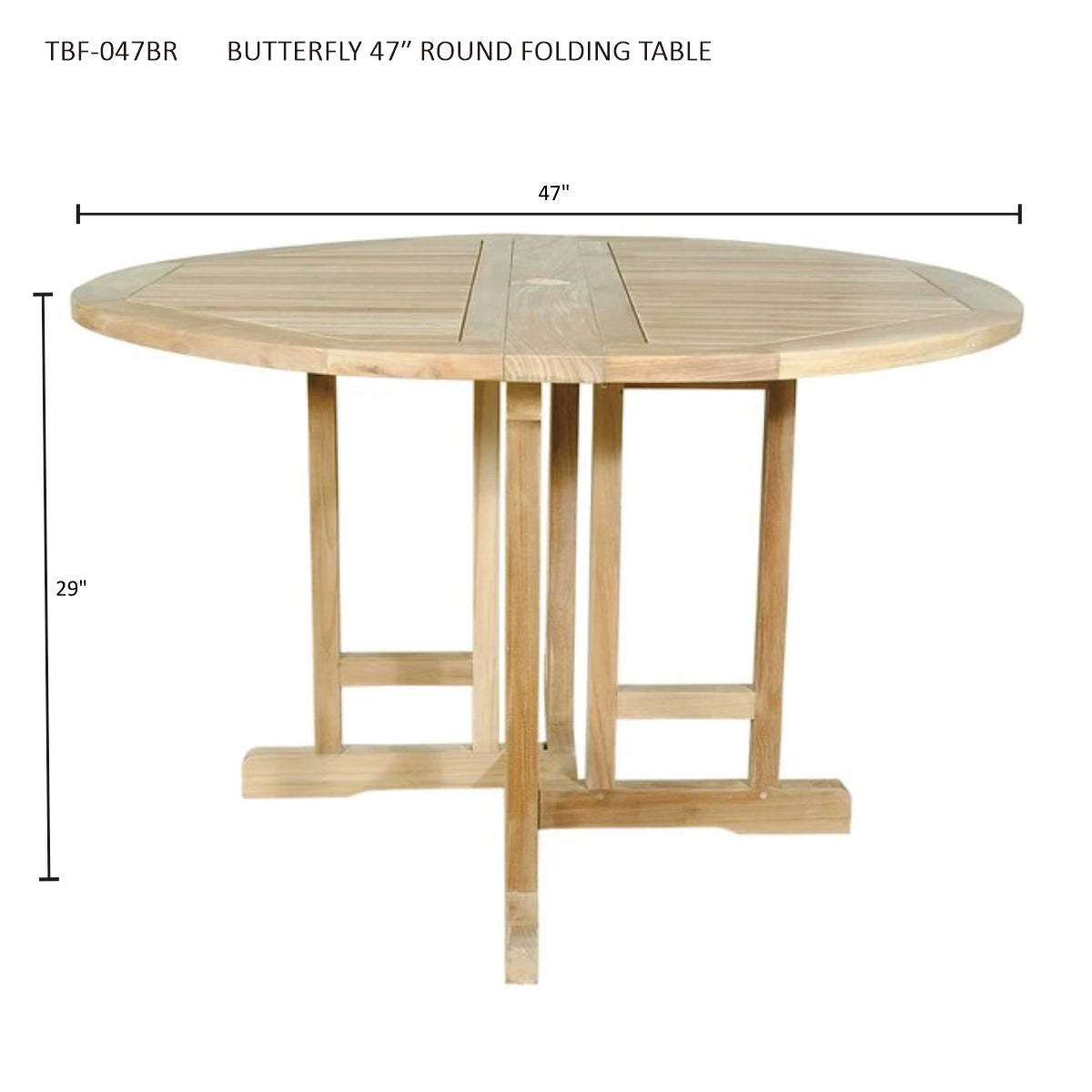 Anderson Teak Butterfly 47″ Round Folding Table – Solid Teak Outdoor Patio Table