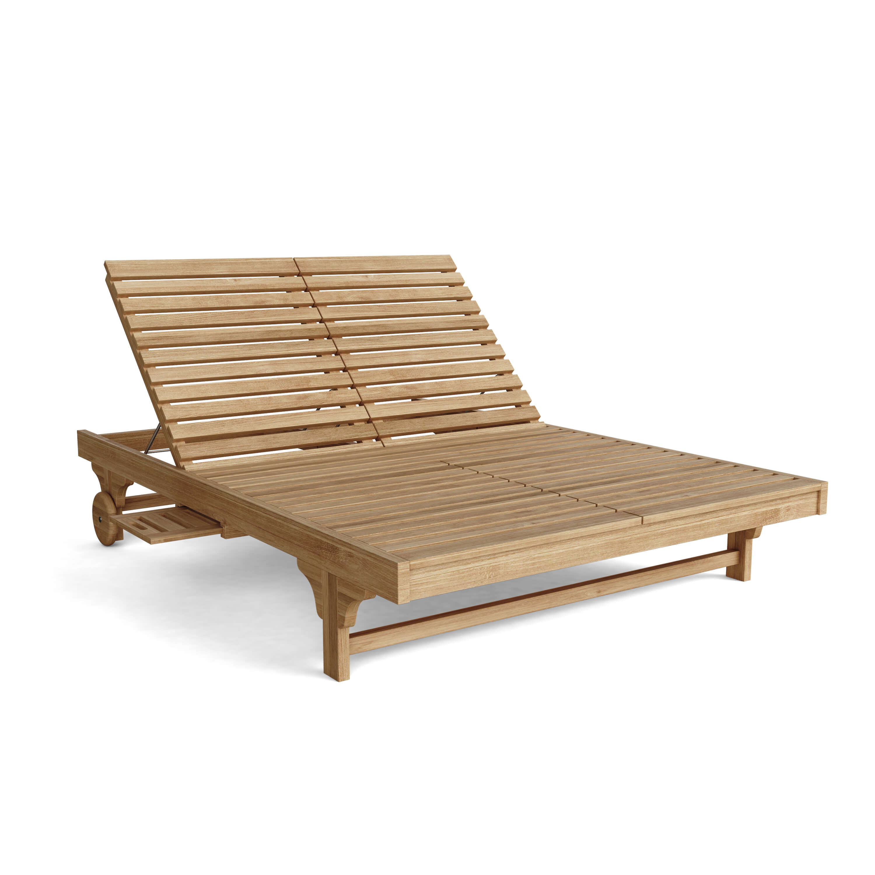 Anderson Teak Bel-Air Double Adjustable Teak Sun Lounger Set of 2 with Side Trays & Wheels