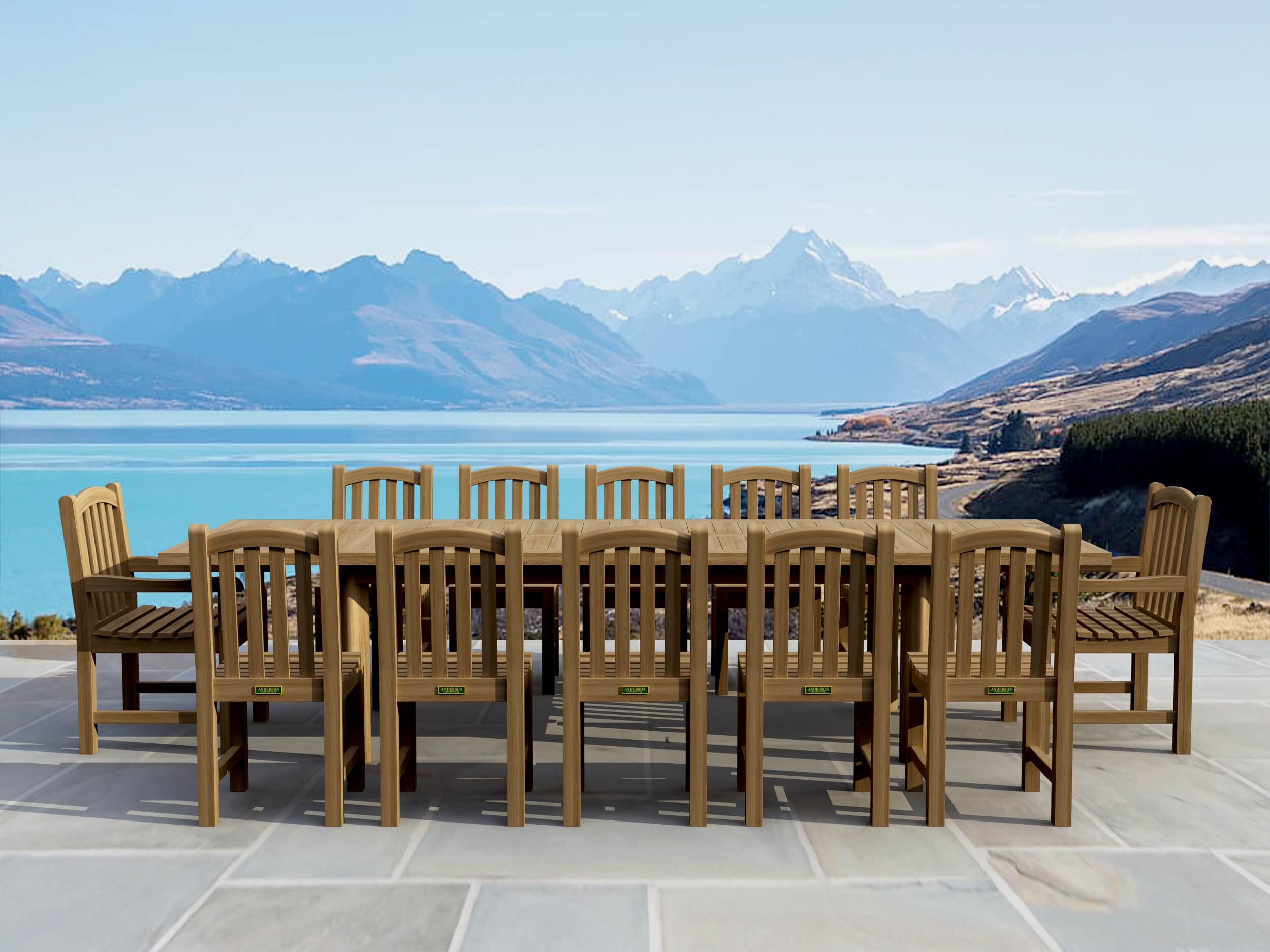 Anderson Teak Chelsea Rectangular Double Extension Dining Table SET-320 13-pc