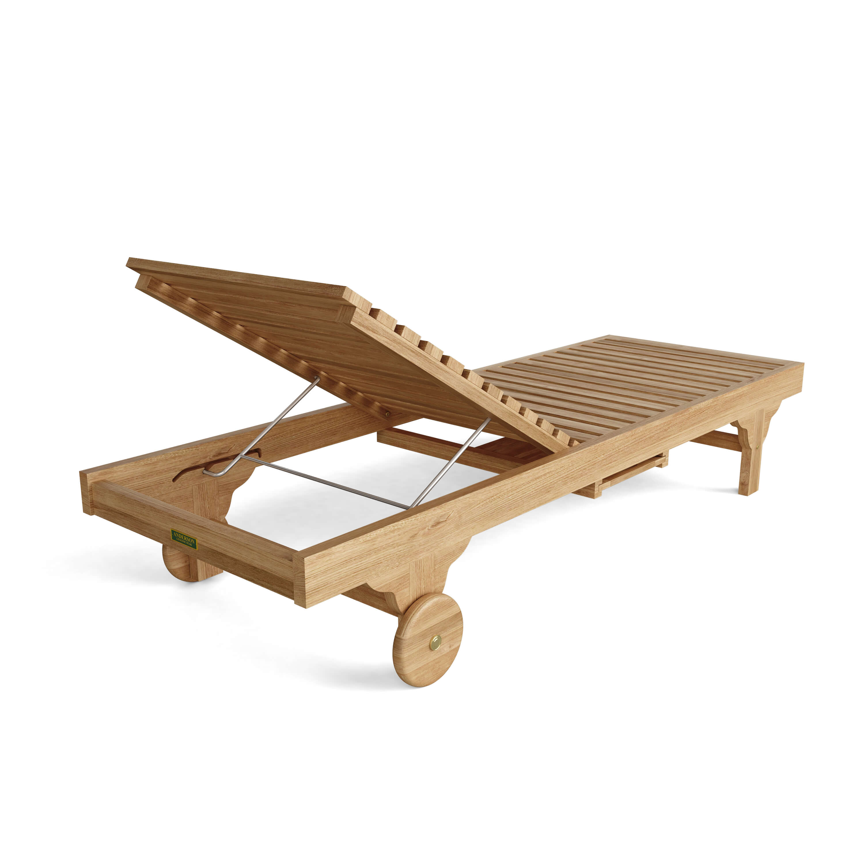 Anderson Teak Capri Teak Outdoor Sun Lounger Set of 4 with Sliding Tray & Wheels