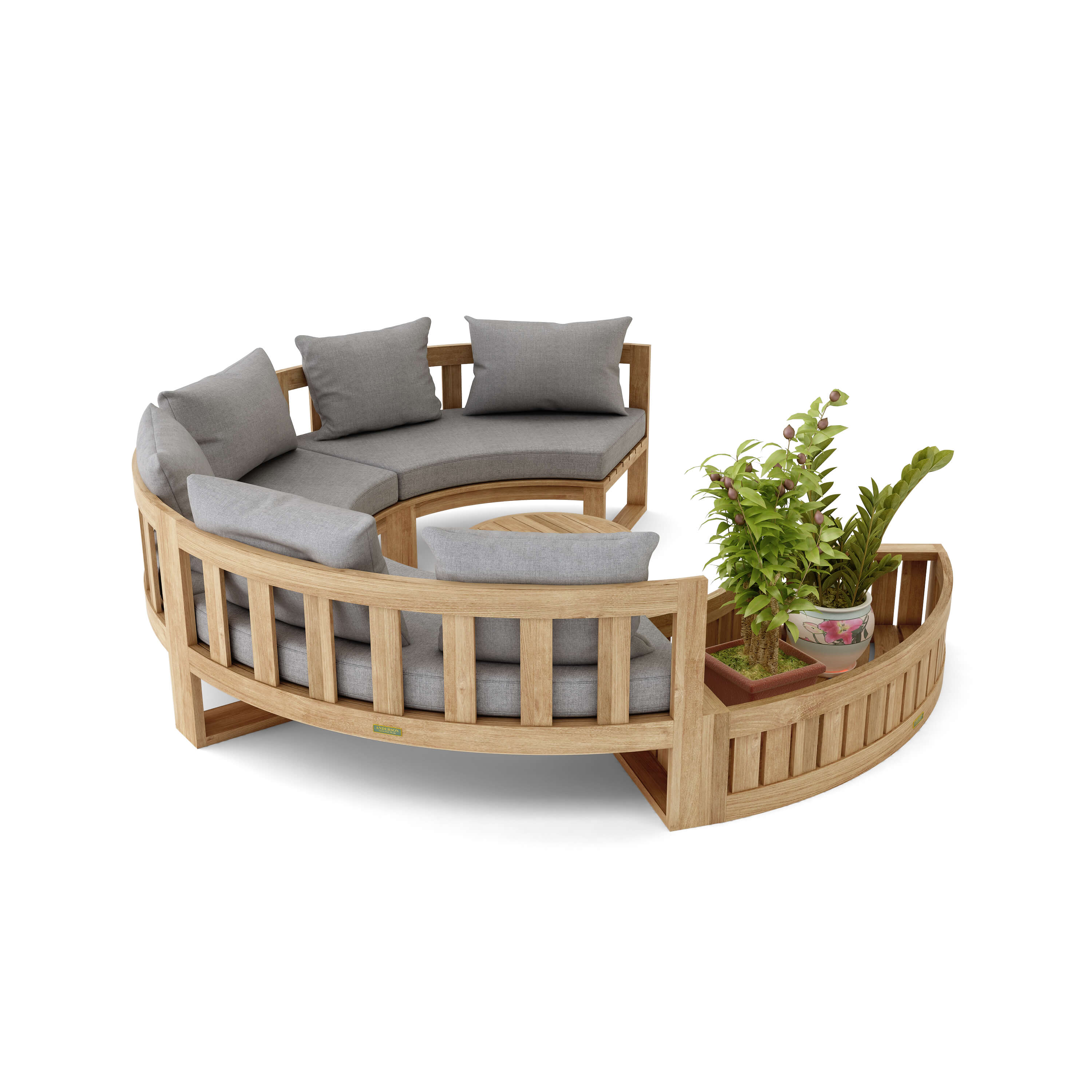 Anderson Teak – Circular Modular Deep Seating Set – 6-Person Teak Lounge