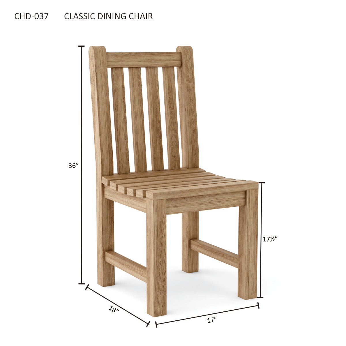 Anderson Teak Classic Dining Chair – Solid Teak Outdoor Dining Seating