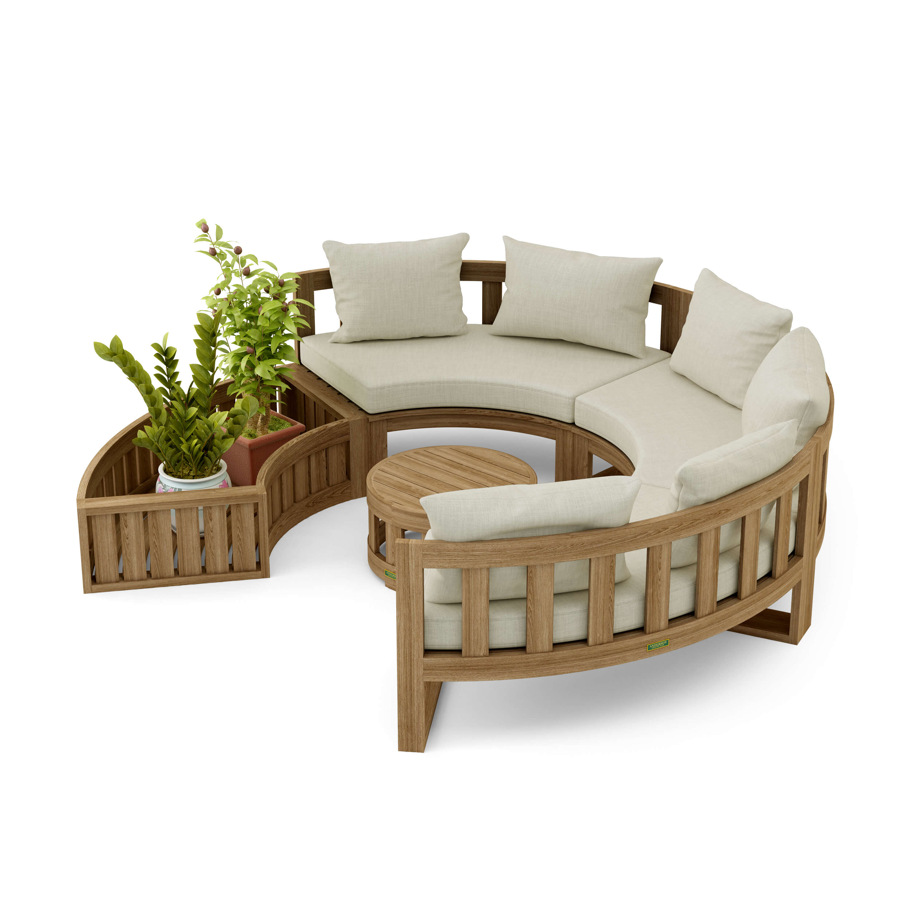 Anderson Teak – Circular Modular Deep Seating Set – 6-Person Teak Lounge