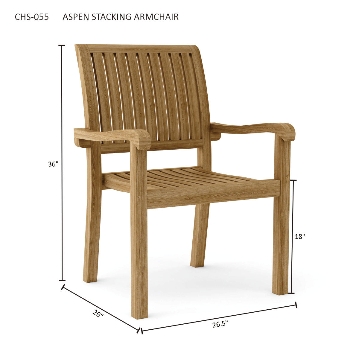 Anderson Teak Aspen Stacking Armchair(4-PCS) – Solid Teak Outdoor Seating