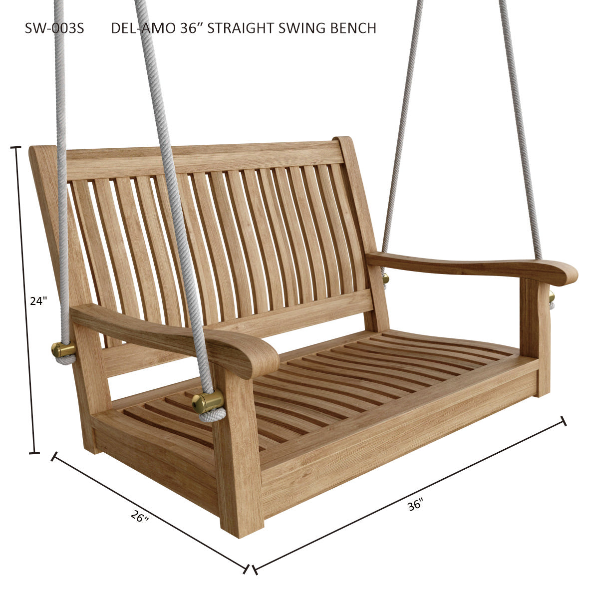 Anderson Teak Del-Amo 36″ Rectangular Teak Outdoor Swing Bench