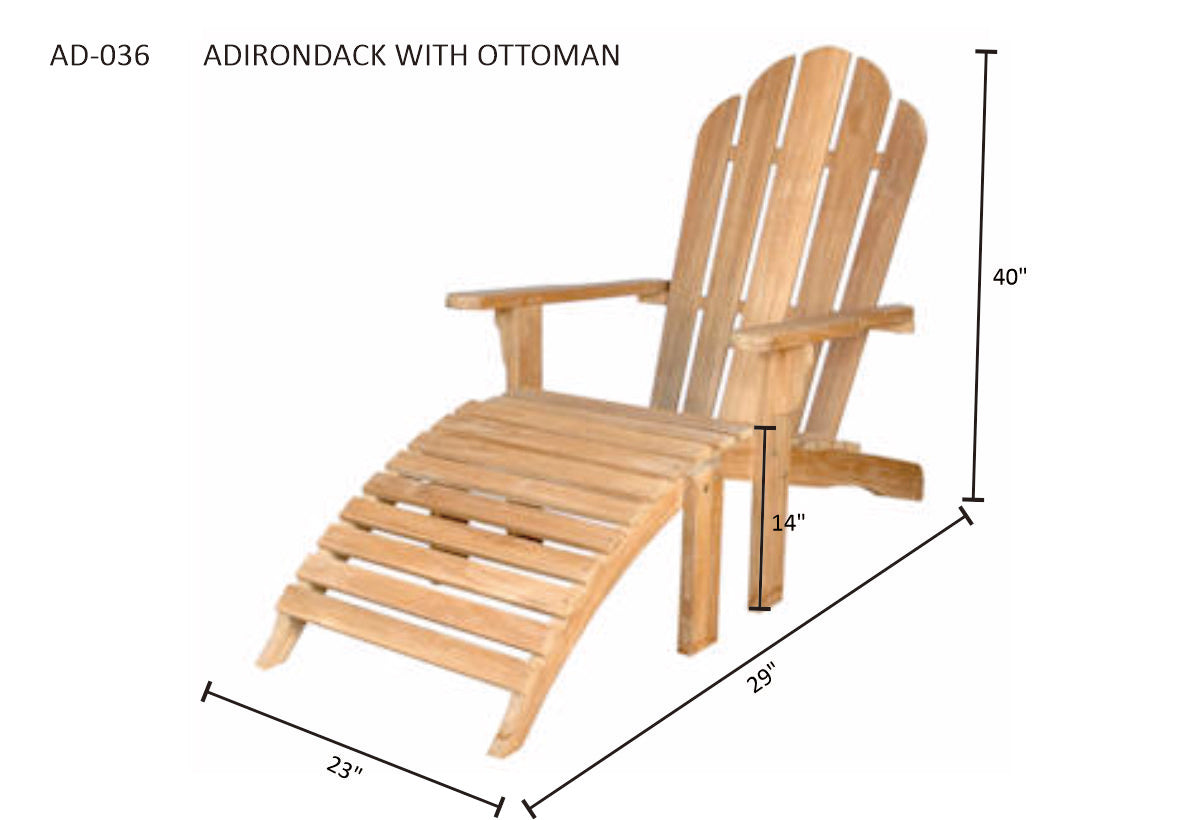 Anderson Teak Adirondack Chair with Ottoman – Grade A Teak Outdoor Patio & Garden Lounge Chair