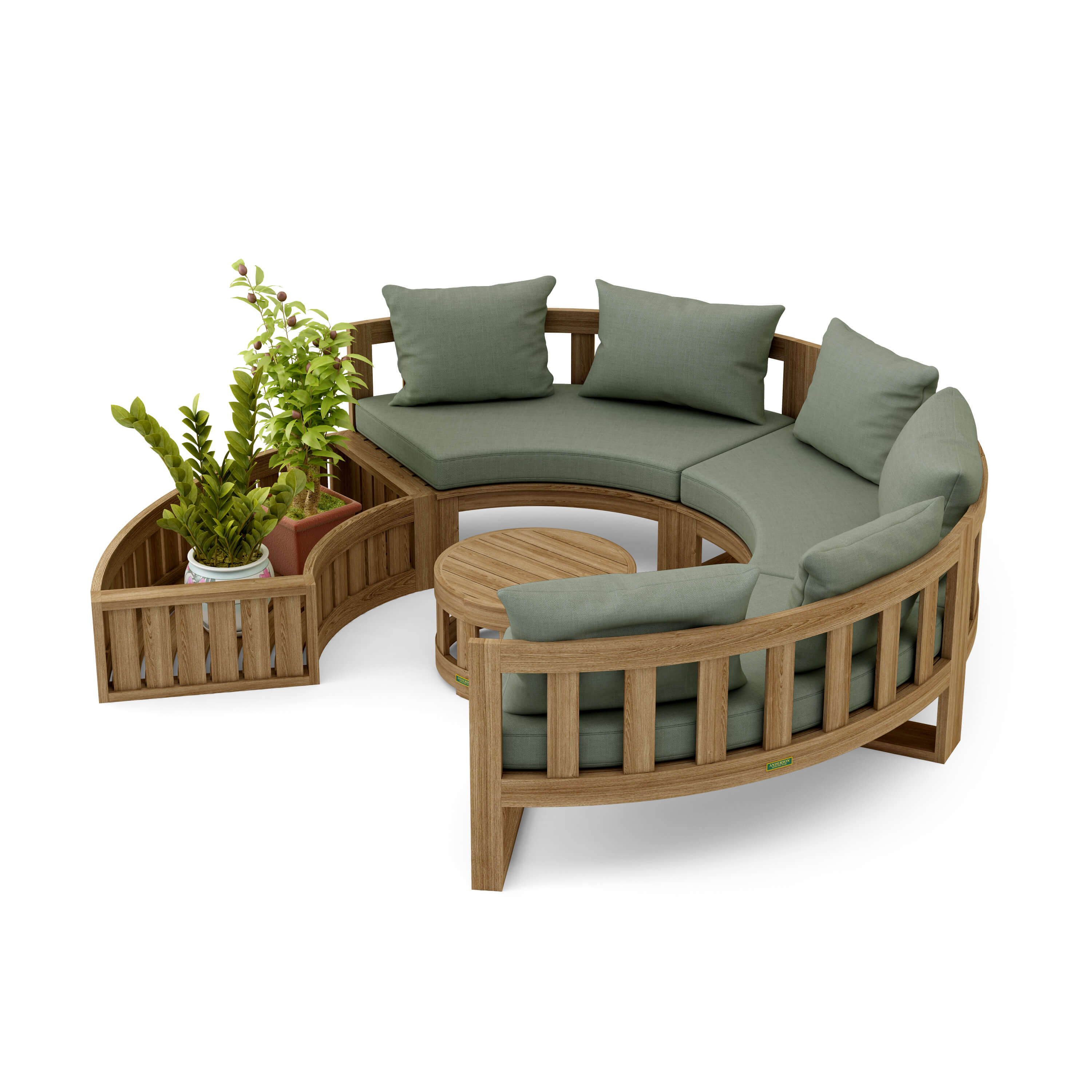 Anderson Teak – Circular Modular Deep Seating Set – 6-Person Teak Lounge