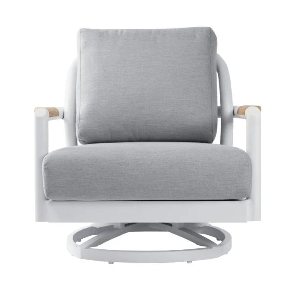 Elementi Santorini 33″ Square Aluminum Teak Outdoor Swivel Chair
