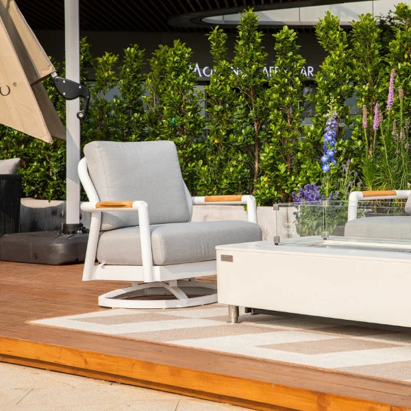 Elementi Santorini 33″ Square Aluminum Teak Outdoor Swivel Chair