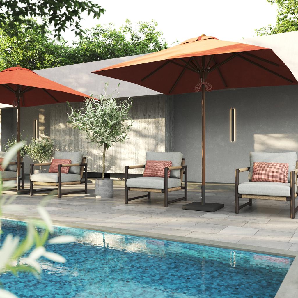 Bay Parasol Square 250 - Wood Grain Powder Coated SS - Ambiance Image~~