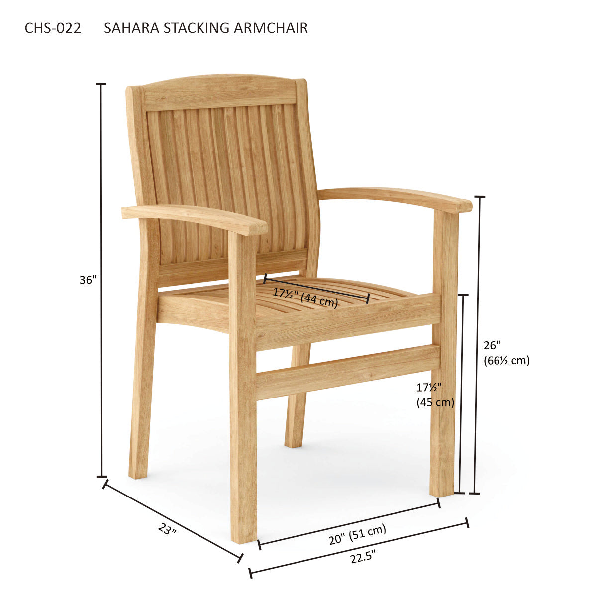 Anderson Teak Sahara Stacking Armchair (4-PCS) – Solid Teak Outdoor Seating