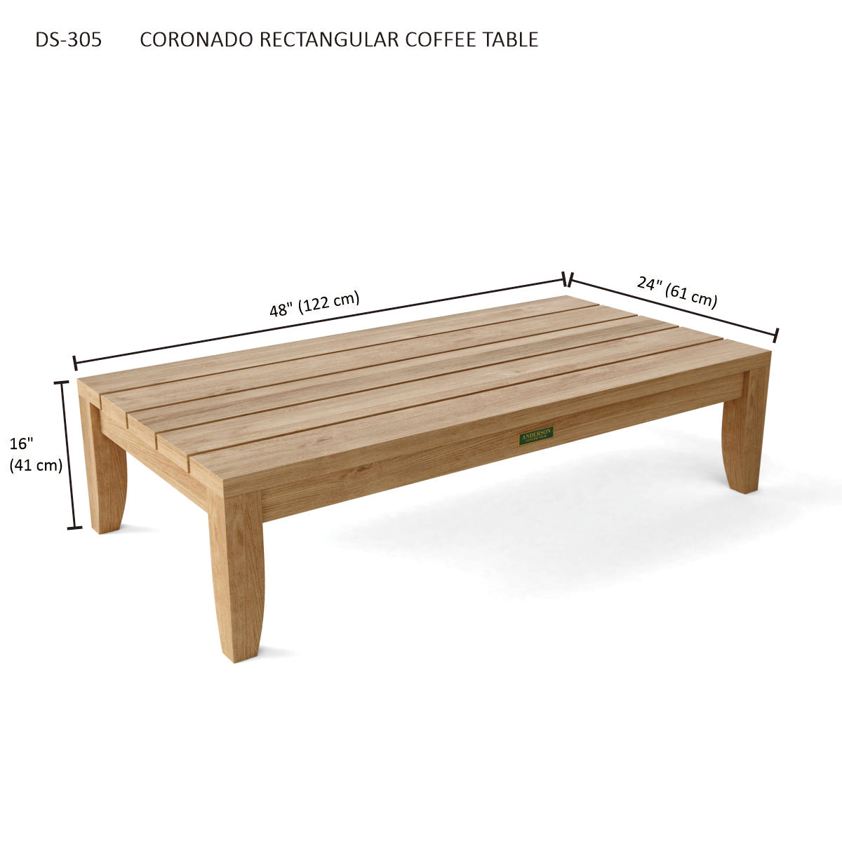 Anderson Teak Coronado Rectangular Coffee Table – Solid Teak Outdoor Patio Table