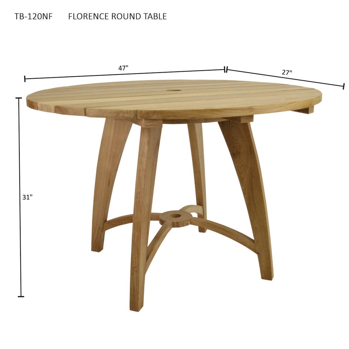 Anderson Teak Florence 47″ Round Dining Table – Solid Teak Outdoor Patio Table