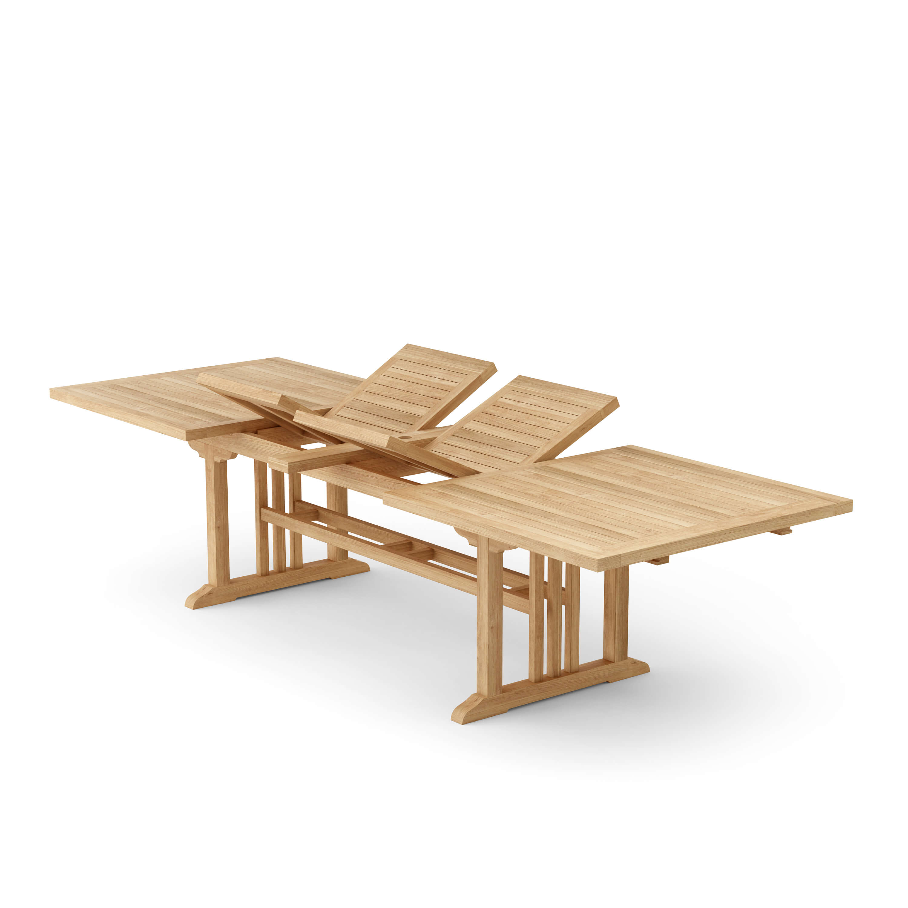 Anderson Teak Sahara 126″ Double Extension Dining Table – Large Teak Outdoor Patio Table