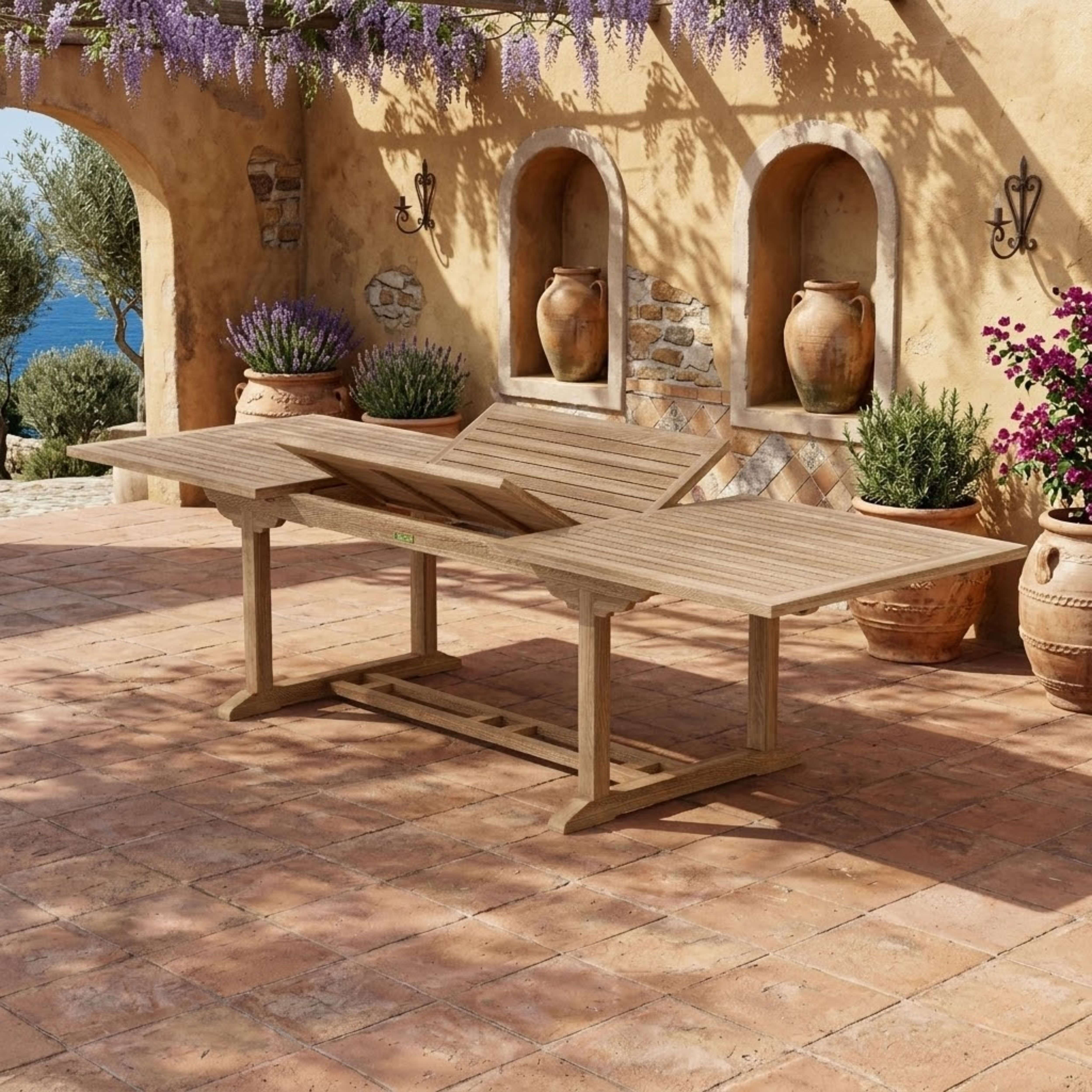 Anderson Teak Bahama 118″ Extension Dining Table – Large Teak Outdoor Patio Table