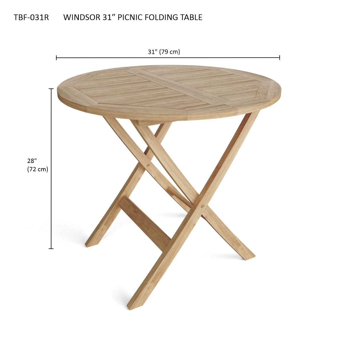 Anderson Teak Windsor 31″ Round Picnic Folding Table – Solid Teak Outdoor Patio Table