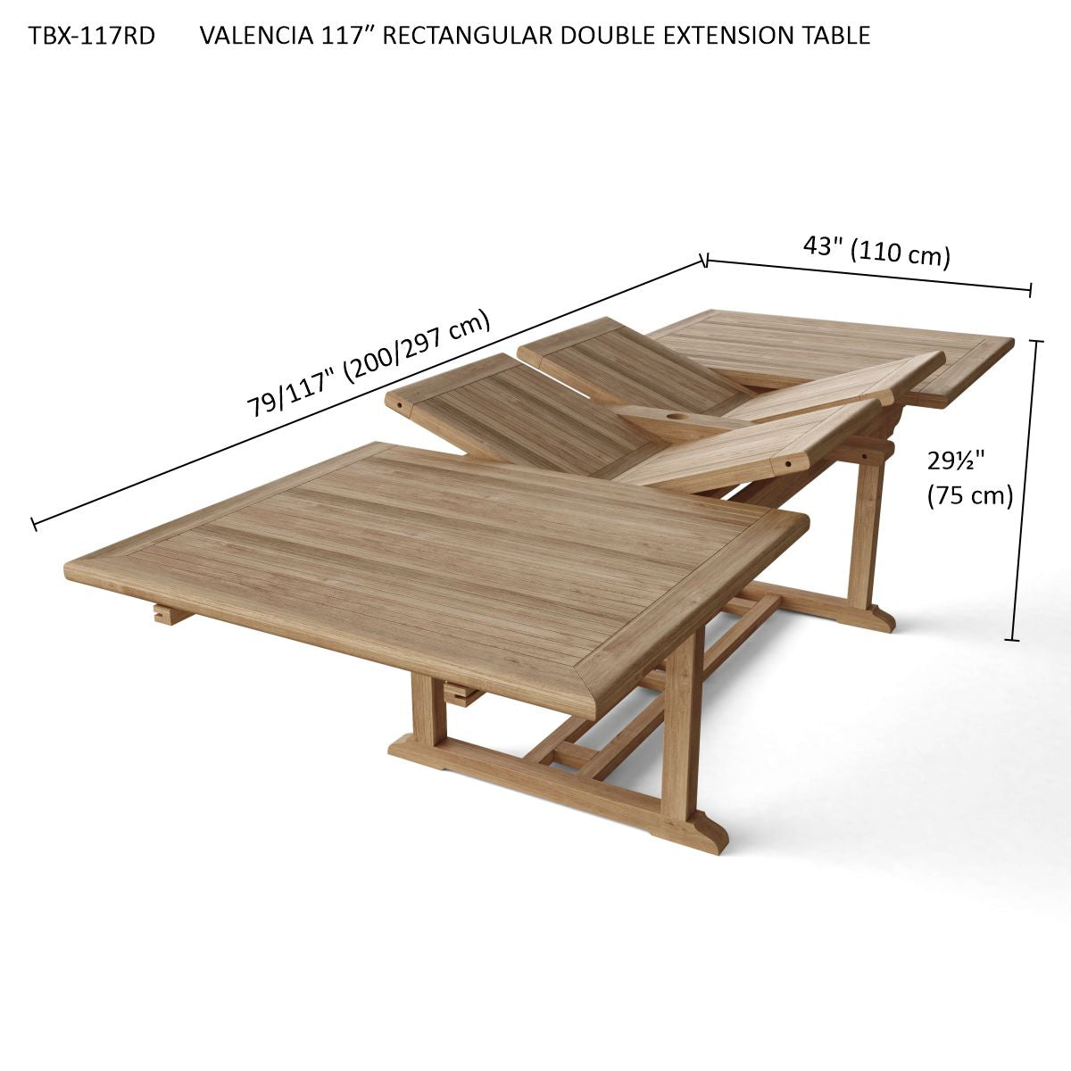 Anderson Teak Valencia 117″ Double Extension Dining Table – Teak Outdoor Patio Table