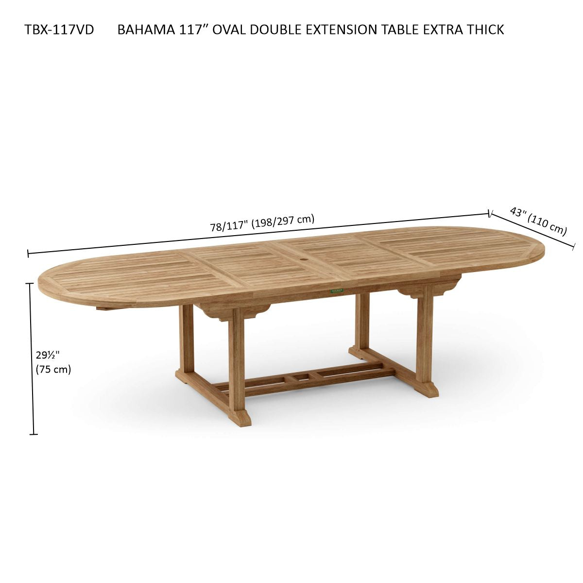 Anderson Teak Bahama 117″ Oval Double Extension Dining Table – Teak Patio Table