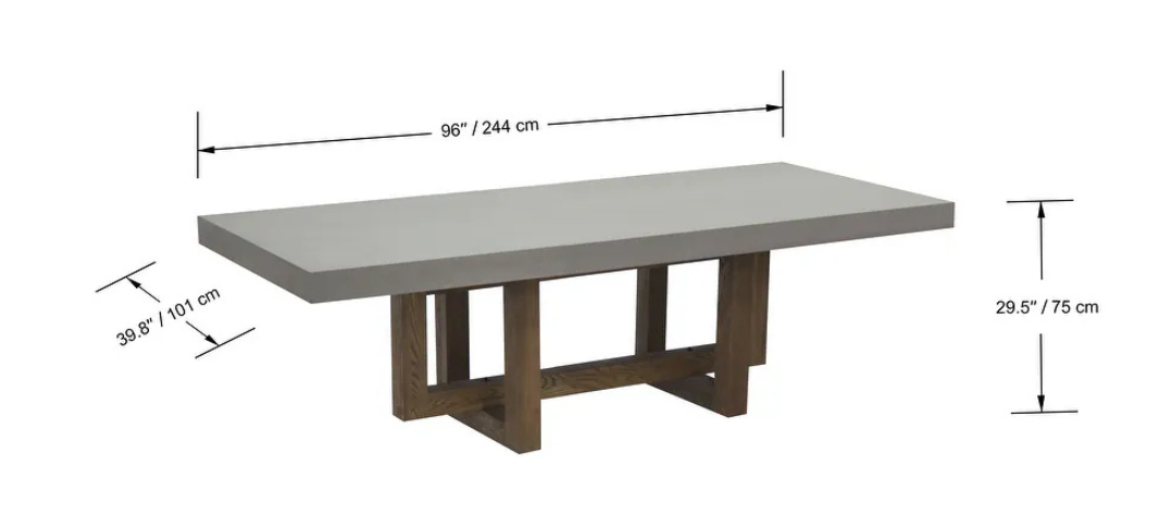 Elementi Home Malaga 96″ Rectangular Space Grey Concrete Dining Table