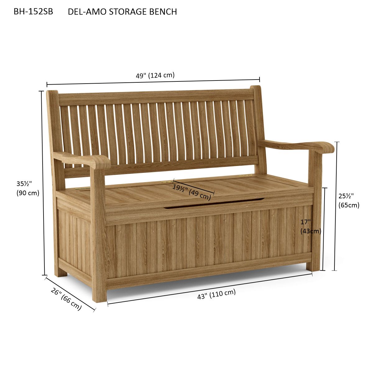 Anderson Teak Del-Amo Storage Bench – Solid Teak Outdoor Bench with Hidden Storage