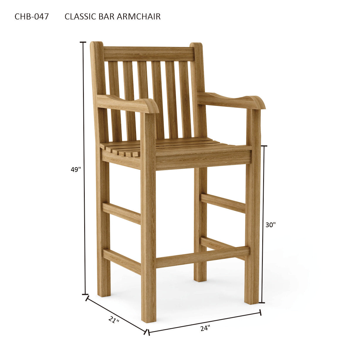Anderson Teak Classic Bar Armchair – Solid Teak Outdoor Bar Seating