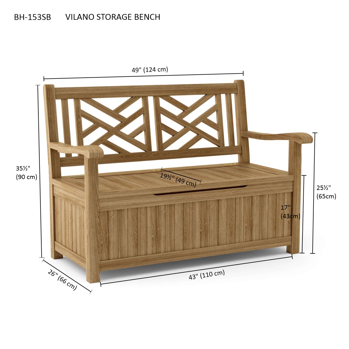 Anderson Teak Vilano Storage Bench – Solid Teak Outdoor Bench with Hidden Storage