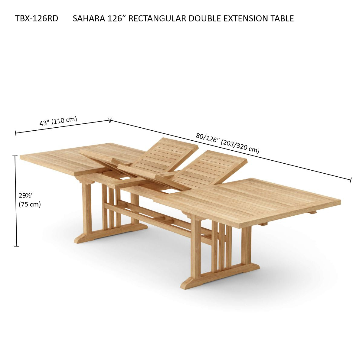 Anderson Teak Sahara 126″ Double Extension Dining Table – Large Teak Outdoor Patio Table