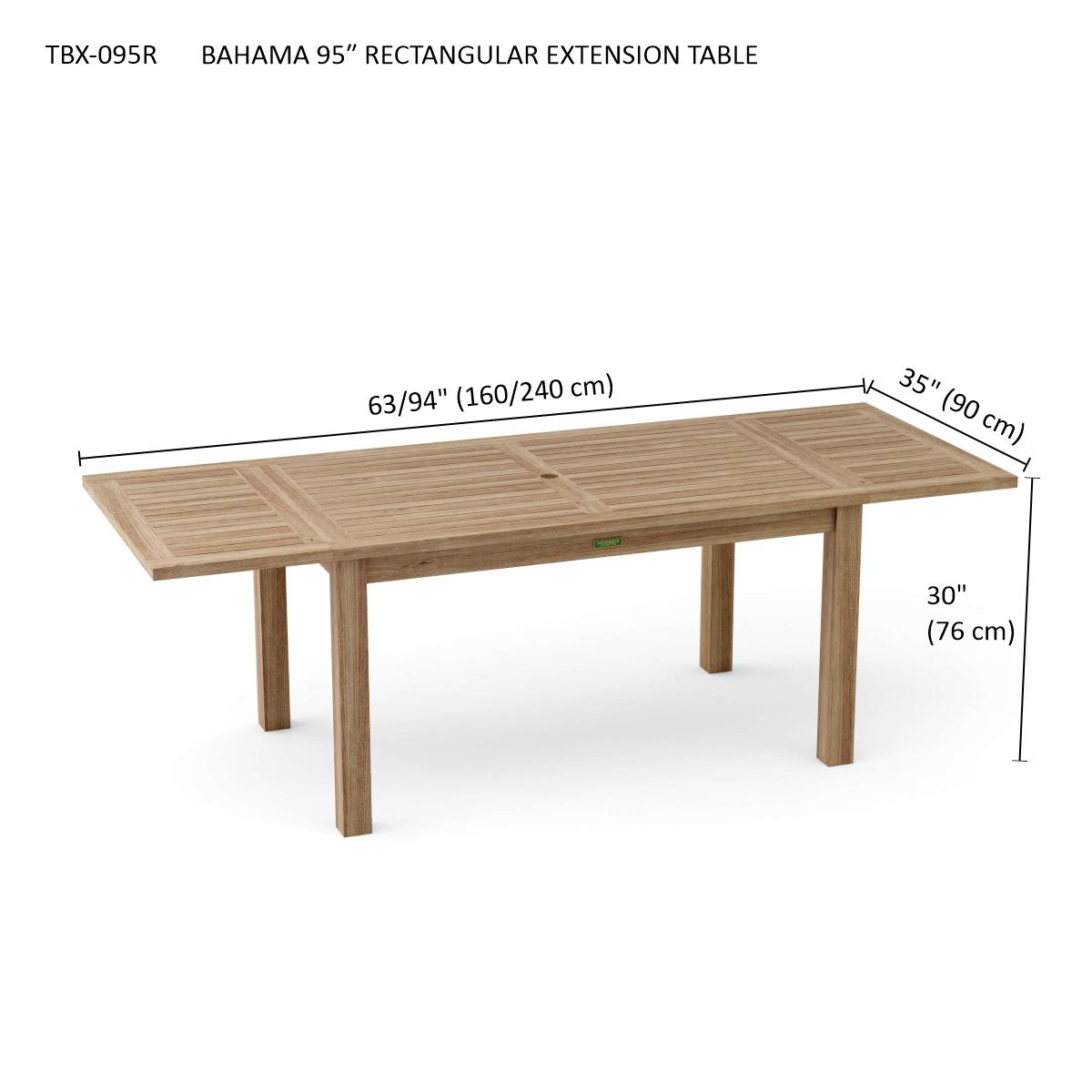 Anderson Teak Bahama 95″ Extension Dining Table – Teak Outdoor Patio Table