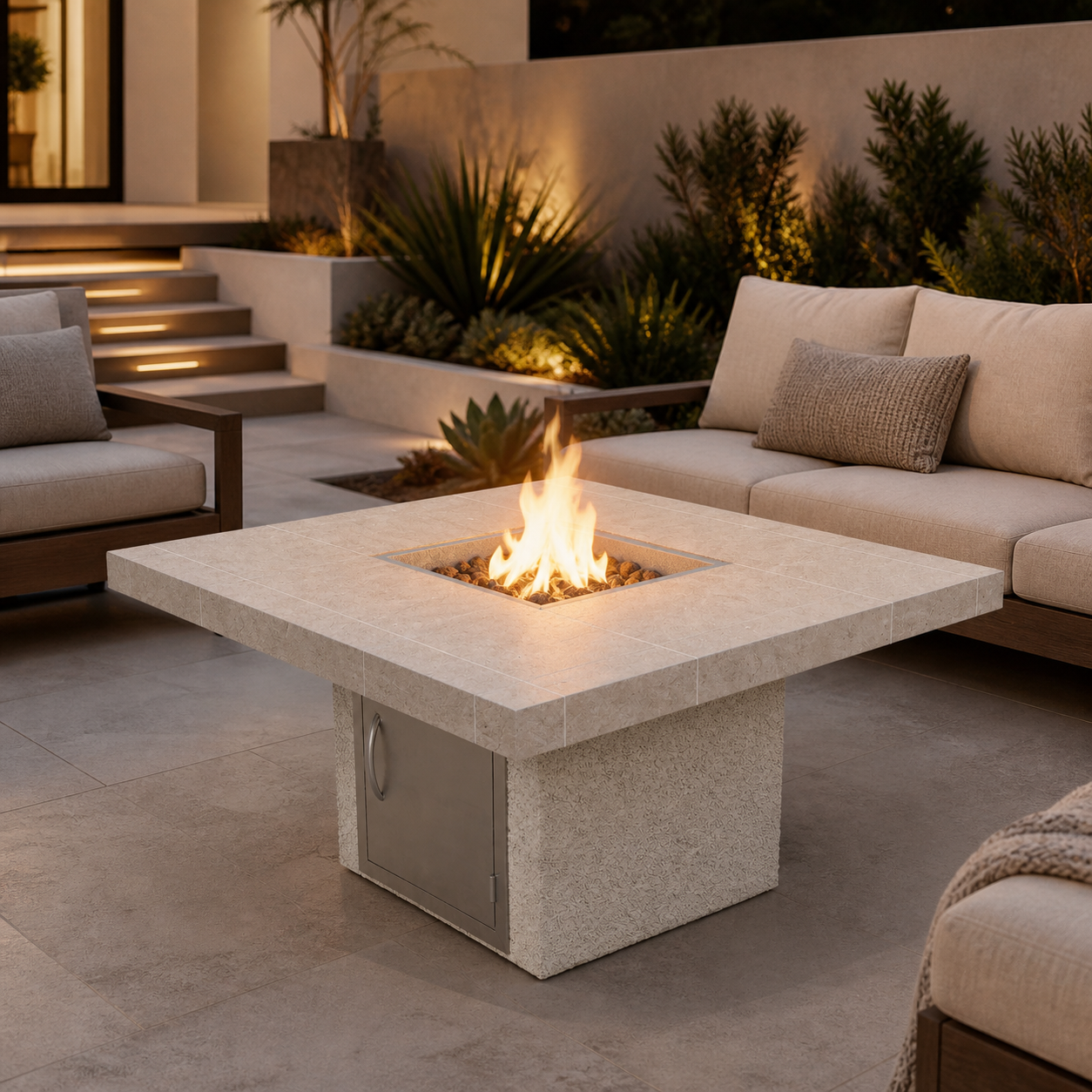 Cal Flame Sedona Modern Outdoor Gas Fire Pit – 90,000 BTU Patio Fire Table